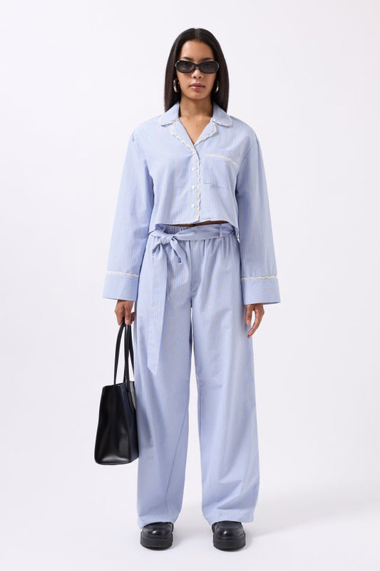 Çizgili Cep Detay Crop Gömlek