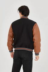 Erkek İçten Elyaf Ve Astarlı Kolları Suni Deri Ceket - Kahverengi