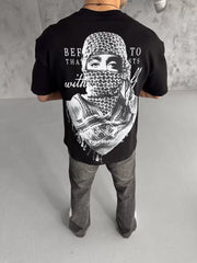 Unisex Baskılı Oversize T-Shirt - Siyah
