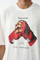 Unisex Baskılı Oversize T-Shirt - Beyaz