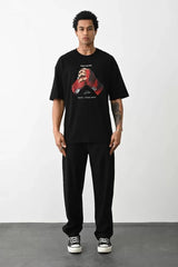 Unisex Baskılı Oversize T-Shirt - Siyah