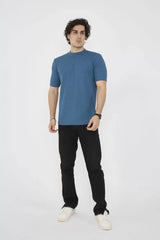 Unisex Bisiklet Yaka Slim Fit T-Shirt- Turkuaz