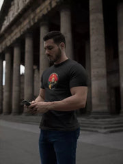 Unisex Bisiklet Yaka Baskılı Oversize T-Shirt - Siyah