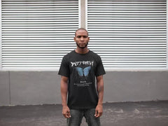 Unisex Bisiklet Yaka Baskılı Oversize T-Shirt - Siyah