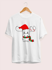 Ren Geyiği Baskılı Noel İçin T-shirt - Beyaz