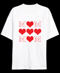 Anneler Gününe Özel Tasarım MOM Kalp Baskılı T-shirt - Beyaz
