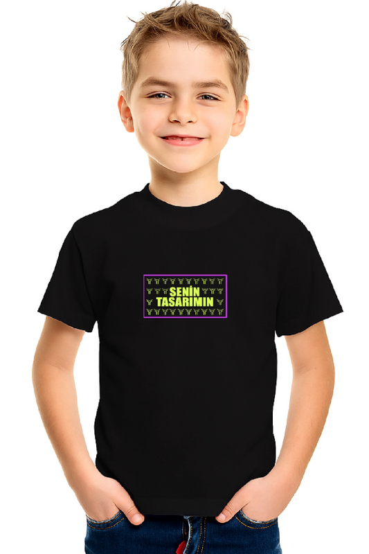 Çocuk Ön Arka Sizin Tasarımınız Basic Tshirt - Siyah