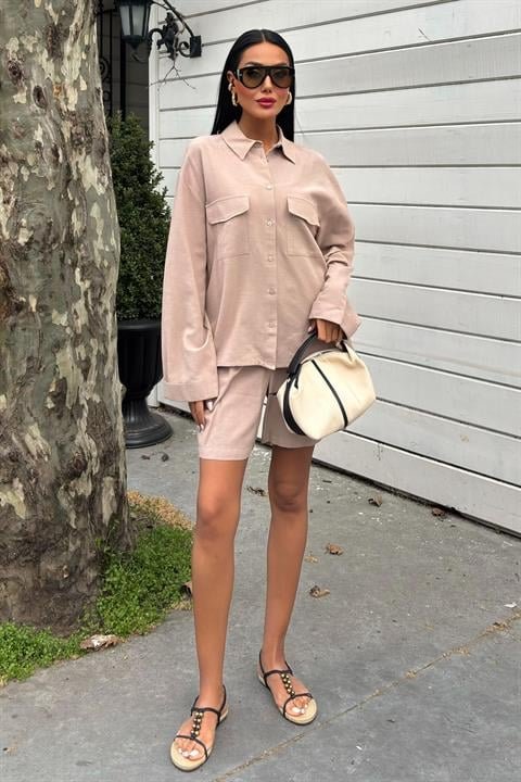 Gömlek Ve Şort Flamlı Keten Takım 10130