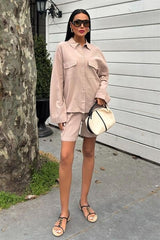 Gömlek Ve Şort Flamlı Keten Takım 10130