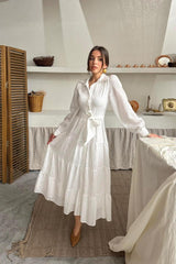 Çağla Çizgi Desenli Uzun Elbise