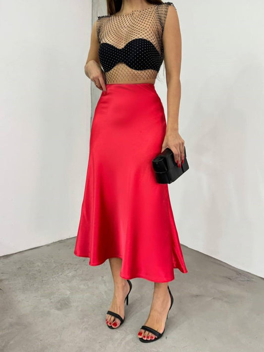 15806 Saten Etek - Bordo