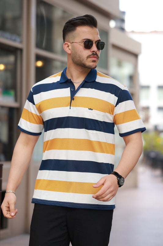 Erkek Yakalı çok Renkli Kısa Kollu T-shirt