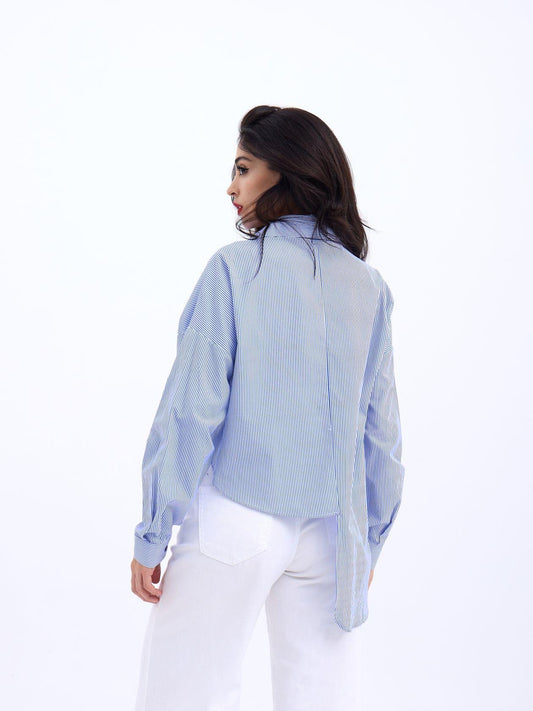 5419 GÖMLEK-MAVİ BEYAZ ÇİZGİLİ