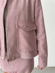 BALIKSIRTI KAŞE FERMUARLI CEKET KISA - Siyah