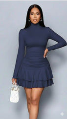 Kadın Uzun Kollu Balıkçı Yaka Mini Fırfırlı Sandy Elbise