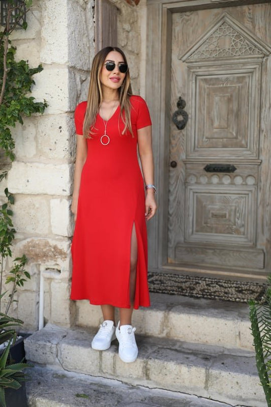 💟 YENİ SEZON 3 RENK HARİKA ELBİSE 💟Kadın kısa kollu V yaka maxi boy elbise 124 cm