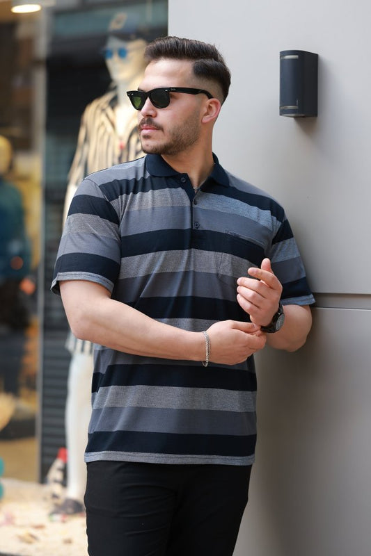 Erkek Yakalı çok Renkli Kısa Kollu T-shirt