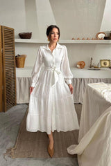 Çağla Çizgi Desenli Uzun Elbise