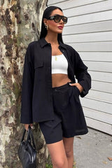 Gömlek Ve Şort Flamlı Keten Takım 10130