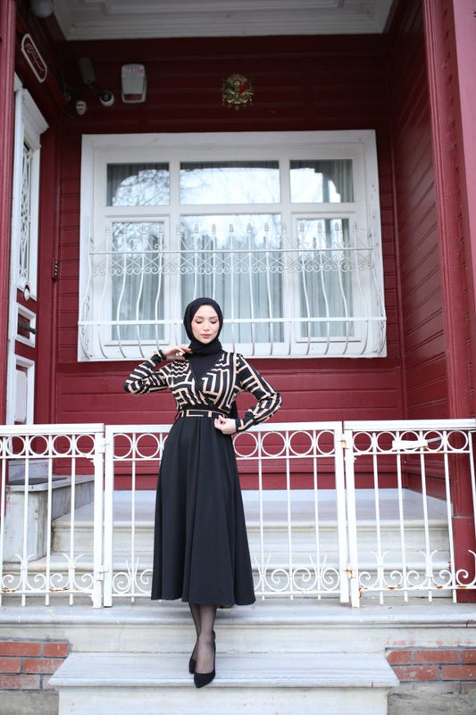 Kadın Uzun Kollu Kruvaze Yaka Dalgıç Krep Midi Boy Elbise