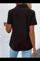 Kadın Kısa Kollu Ceket Yaka önü Fermuarlı Cep Detay Kısa Kol Ithal Krep Bluz