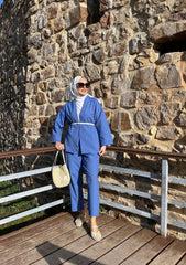 Kadın Uzun Kollu önü Açık Dokuma Ceket Ve Pantolon Ikili Takım