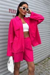 Gömlek Ve Şort Flamlı Keten Takım 10130