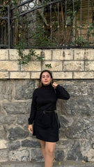 Kadın Uzun Kollu Balıkçı Yaka Kısa şardonlu Kaşkorse Elbise