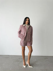 BALIKSIRTI KAŞE FERMUARLI CEKET KISA - Siyah