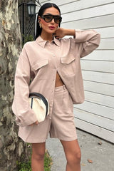 Gömlek Ve Şort Flamlı Keten Takım 10130