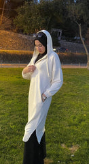 Kadın Uzun Kollu Kapüşonlu Yakası Açık Modal Elbise