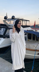 Kadın Uzun Kollu Kapüşonlu Yakası Açık Modal Elbise