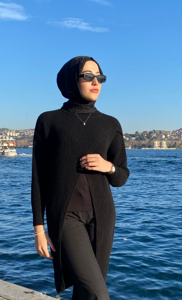 Kadın Uzun Kollu Bisiklet Yakalı önden çapraz Kesim Detaylı Midi Triko Elbise