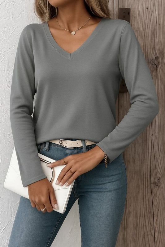 Kadın Uzun Kollu V Yaka Triko Bluz