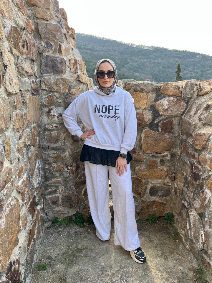 Kadın Uzun Kollu Nope Baskılı Beli Ribanalı Ikili Takım