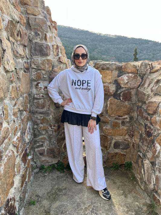 Kadın Uzun Kollu Nope Baskılı Beli Ribanalı Ikili Takım