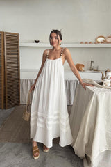Ekru Askılı Müslin Elbise