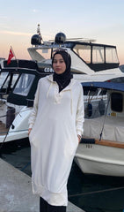 Kadın Uzun Kollu Kapüşonlu Yakası Açık Modal Elbise