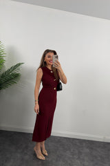 Kadın Bisiklet Yaka Broş Detay Yırtmaçlı Maxi Boy Ottoman Elbise