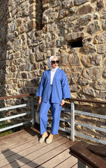 Kadın Uzun Kollu önü Açık Dokuma Ceket Ve Pantolon Ikili Takım