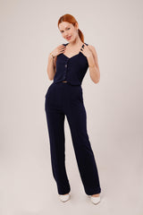 Kalın Askılı Düğmeli Yelek Ve Pantolon Siyah Takım