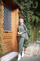 Kadın Iki Iplik Viskon Pamuk Kumaş Arma Detaylı Ikili Takım