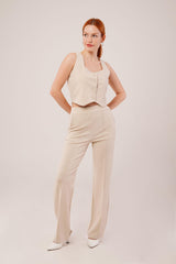 Kalın Askılı Düğmeli Yelek Ve Pantolon Siyah Takım