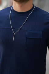 Erkek Cepli Kolyeli Kısa Kollu örme Kumaş T-shirt