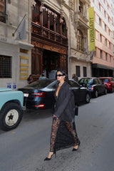 Gri Çizgili Oversize Ceket