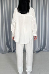 Beyaz 3 Taş Motifli Gömlek Ve Pantolon Takım