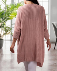Kadın Pembe Oversize Kalıp Cepli Salaş Triko Hırka 7009