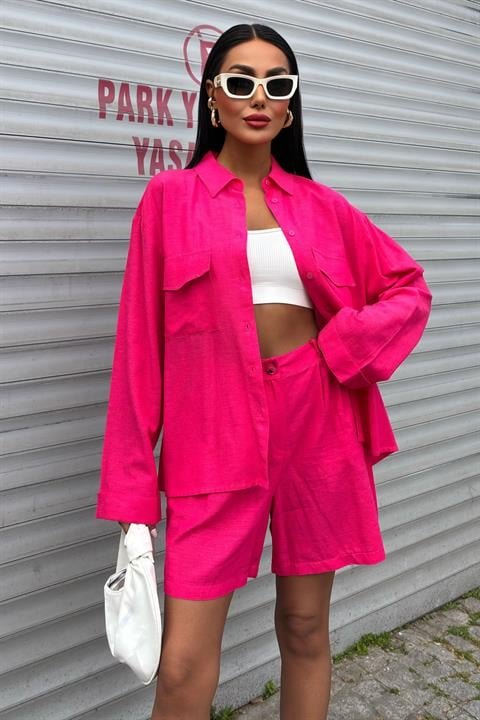 Gömlek Ve Şort Flamlı Keten Takım 10130