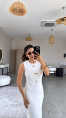 Kadın Bisiklet Yaka Broş Detay Yırtmaçlı Maxi Boy Ottoman Elbise