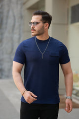 Erkek Cepli Kolyeli Kısa Kollu örme Kumaş T-shirt